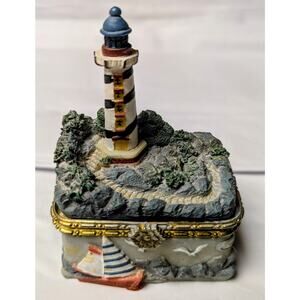 Vtg Lighthouse Trinket Box Beachcomber International Beach Nautical Jewelry Gift